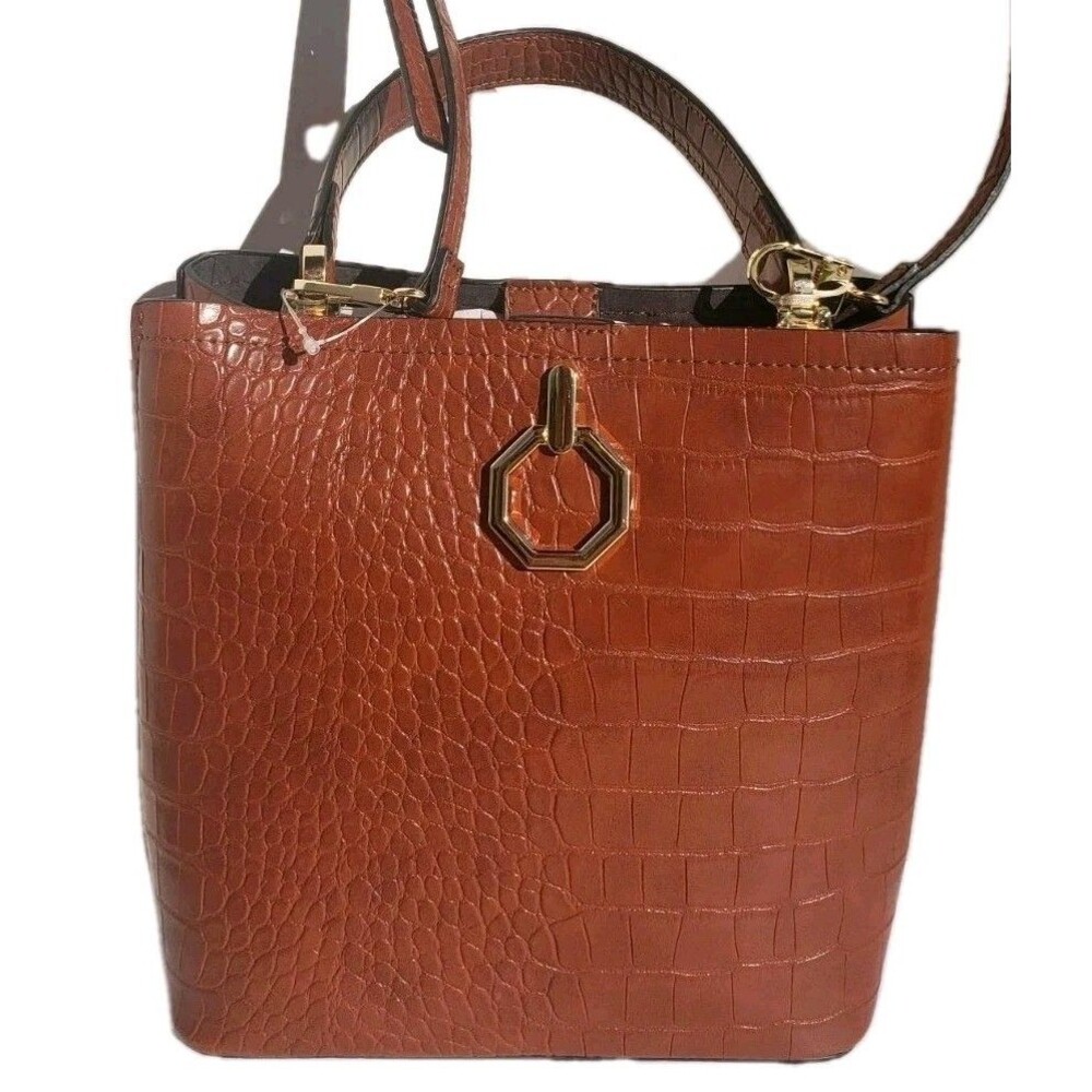 NEW GIANI BERNINI CrocEmbossed Pebble Crossbody Bag Brown Faux Leather Purse NWT
